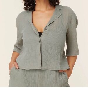 NWT Andie Swim The Margarita Button Up Gauze Lightweight Top Sage Green ALOE Sm